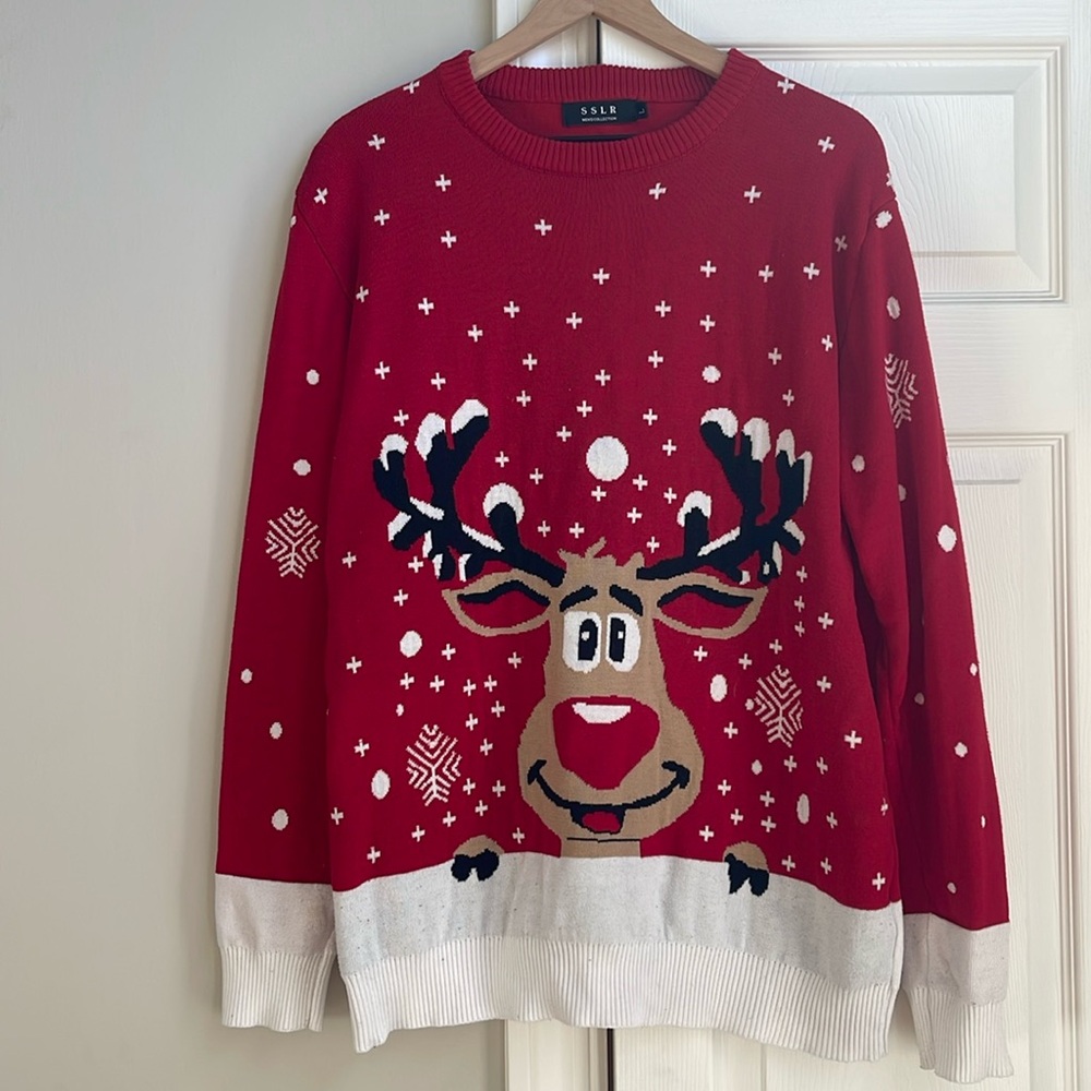 "Ugly" Christmas sweater with Rudolf the Red Nosed Reindeer